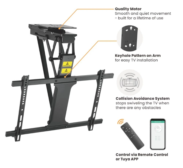 LUMI Customized Black Swivel Motorized Adjustable Folding Ceiling TV Mount Bracket